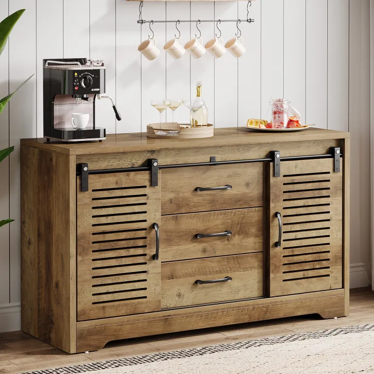 Shop Tribesigns 47" Sideboard Buffet, Farmhouse Buffet Cabinet With Sliding Doors & Adjustable Shelves