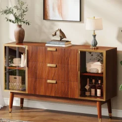 Sale Tribesigns 55" Sideboard Buffet, Mid - Century Buffet Storage Cabinet with 3 Drawers