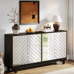 Flash Sale Tribesigns 59" Sideboard Buffet, Modern Credenzas Storage Cabinet with 4 Acrylic Mirror Doors