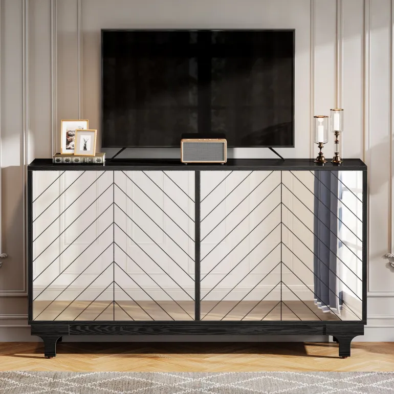Flash Sale Tribesigns 59" Sideboard Buffet, Modern Credenzas Storage Cabinet with 4 Acrylic Mirror Doors