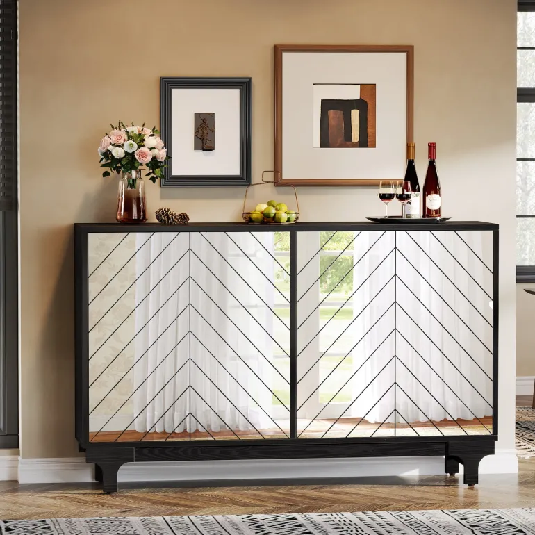 Flash Sale Tribesigns 59" Sideboard Buffet, Modern Credenzas Storage Cabinet with 4 Acrylic Mirror Doors