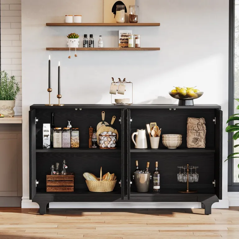 Flash Sale Tribesigns 59" Sideboard Buffet, Modern Credenzas Storage Cabinet with 4 Acrylic Mirror Doors