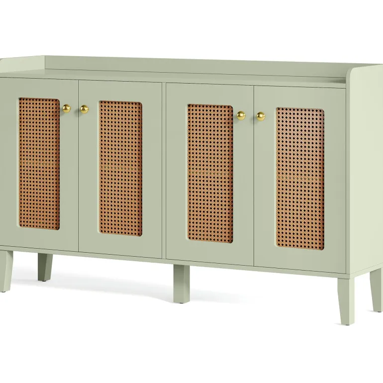 Hot Tribesigns 59" Sideboard Buffet, Rattan Wood Storage Cabinet with Storage Shelves