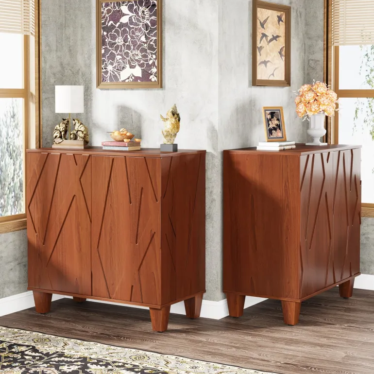 Best Sale Tribesigns 55" Sideboard Buffet Storage Credenza Cabinet with Solid Wood Legs