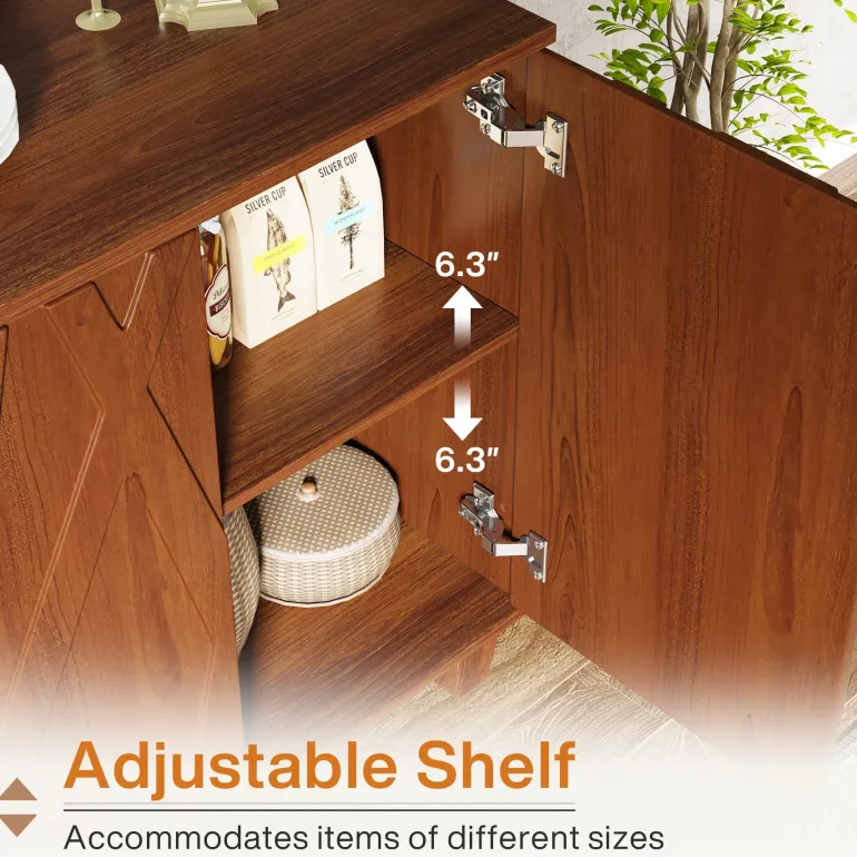 Best Sale Tribesigns 55" Sideboard Buffet Storage Credenza Cabinet with Solid Wood Legs