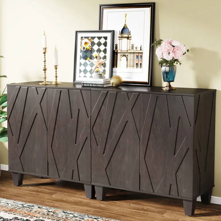 Best Sale Tribesigns 55" Sideboard Buffet Storage Credenza Cabinet with Solid Wood Legs