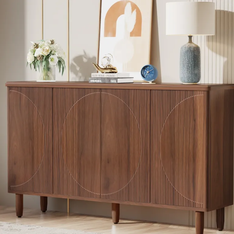 Sale Tribesigns 59.4" Sideboard Buffet, White Credenza Storage Cabinet with Doors