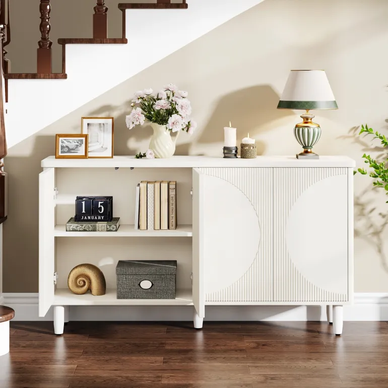 Sale Tribesigns 59.4" Sideboard Buffet, White Credenza Storage Cabinet with Doors