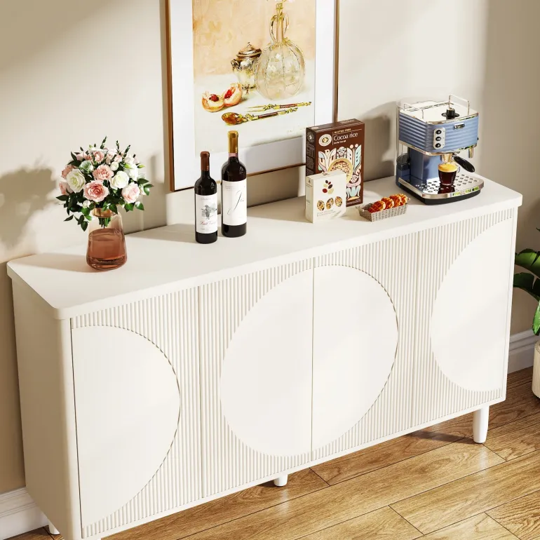 Sale Tribesigns 59.4" Sideboard Buffet, White Credenza Storage Cabinet with Doors