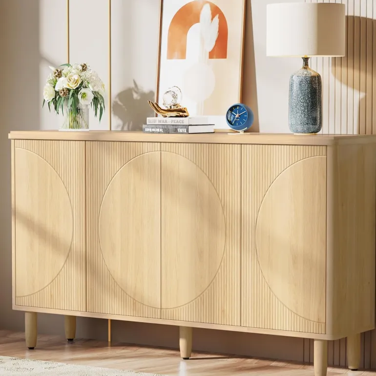 Sale Tribesigns 59.4" Sideboard Buffet, White Credenza Storage Cabinet with Doors