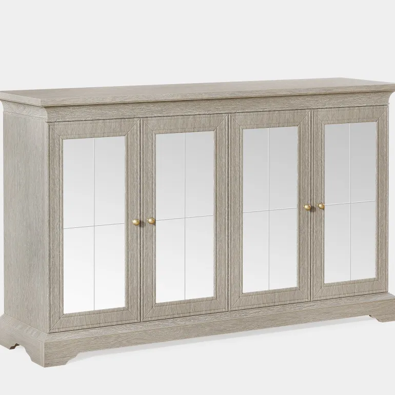 New Tribesigns 55" Sideboard Buffet, Wood Mirrored Buffet Cabinet with Adjustable Shelves