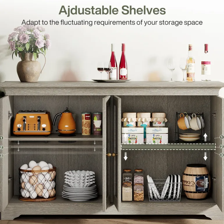 New Tribesigns 55" Sideboard Buffet, Wood Mirrored Buffet Cabinet with Adjustable Shelves