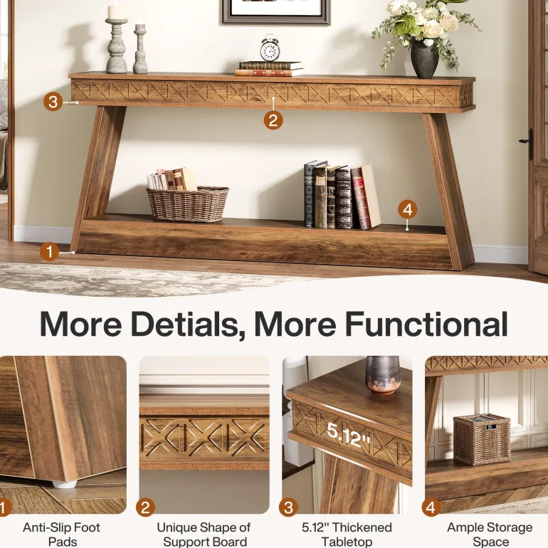 Best Tribesigns 70.8" Sofa Table, Farmhouse Console Table Entryway Table with Storage