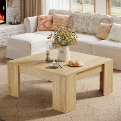 New Tribesigns 38.8" Square Coffee Table, Wood Center Table Snack Table