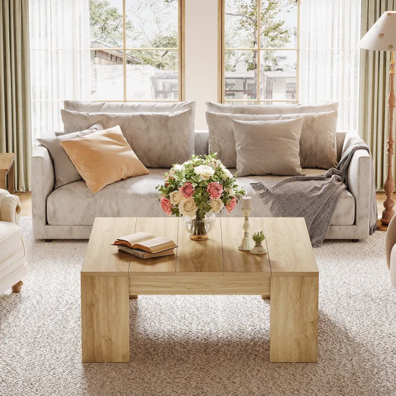 New Tribesigns 38.8" Square Coffee Table, Wood Center Table Snack Table