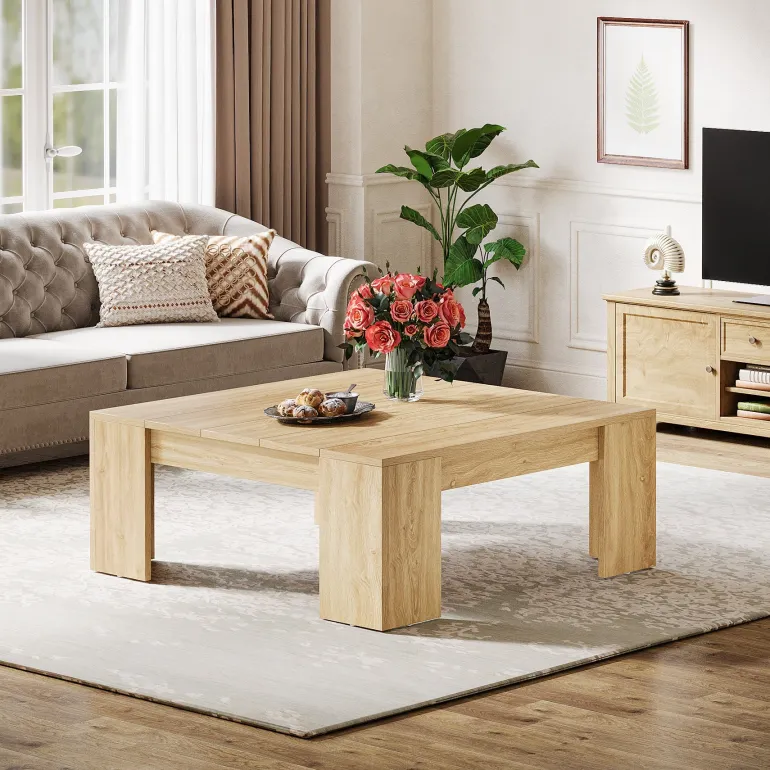New Tribesigns 38.8" Square Coffee Table, Wood Center Table Snack Table