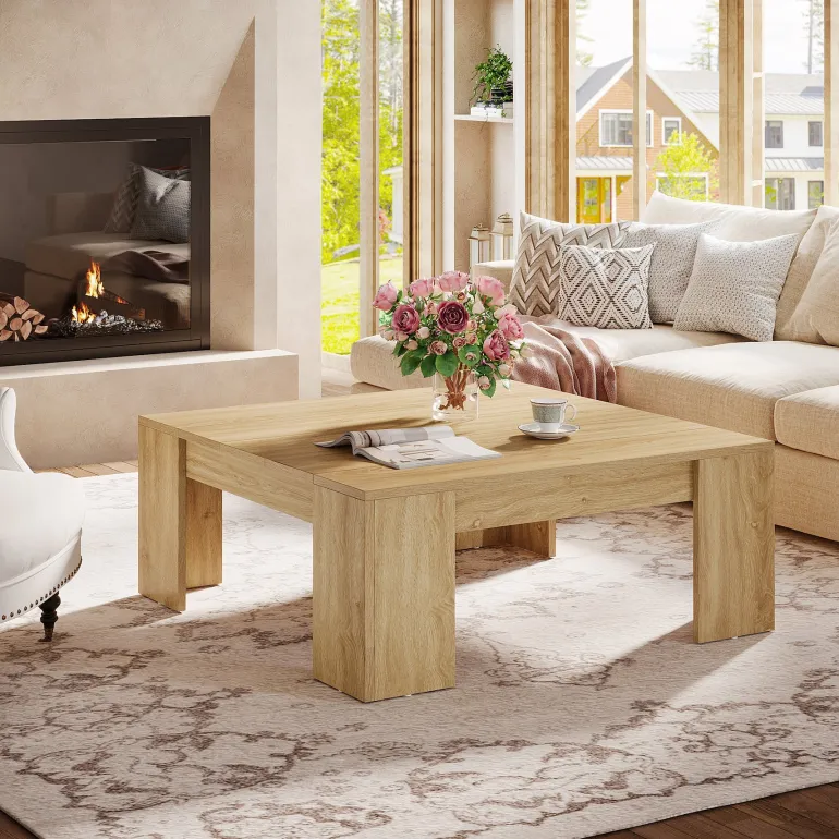 New Tribesigns 38.8" Square Coffee Table, Wood Center Table Snack Table