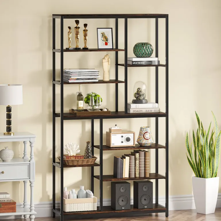 New Tribesigns 79" Tall Bookshelf, 8 - Tier Staggered Etagere Bookcase Shelving Unit