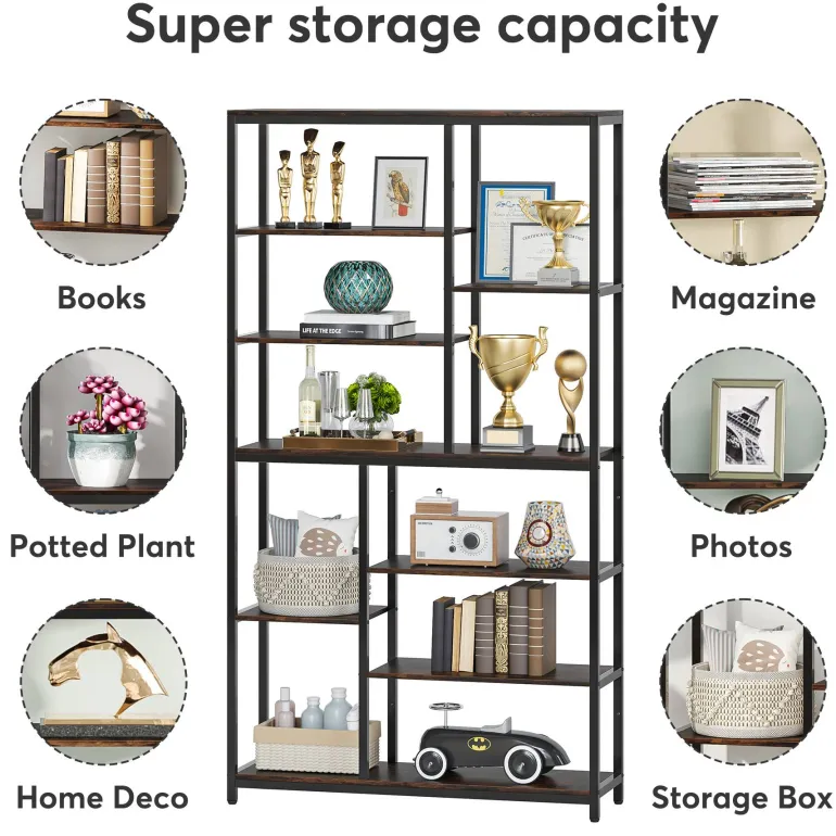 New Tribesigns 79" Tall Bookshelf, 8 - Tier Staggered Etagere Bookcase Shelving Unit