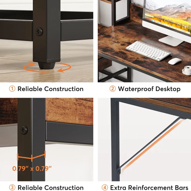 Flash Sale Tribesigns 60" Tall Computer Desk Writing Table with 2 Drawers and Storage Shelves