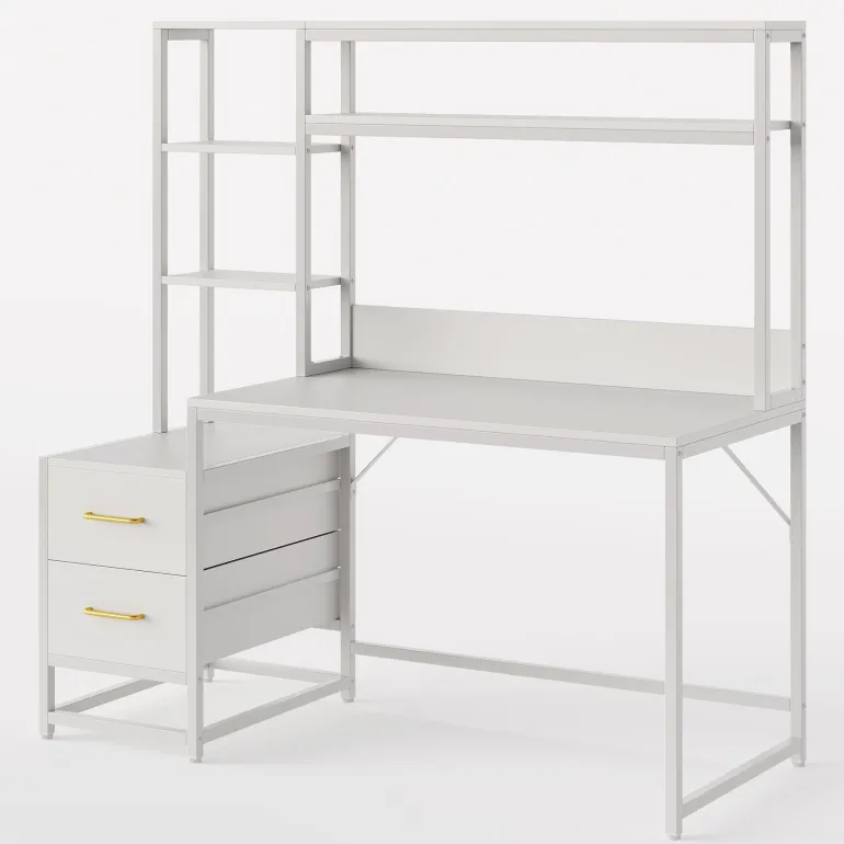 Flash Sale Tribesigns 60" Tall Computer Desk Writing Table with 2 Drawers and Storage Shelves