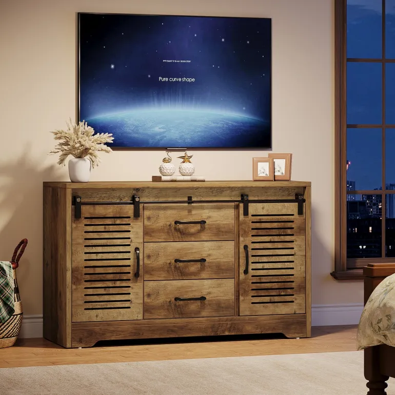 Clearance Tribesigns 47" TV Stand, Farmhouse Media Console With Storage Drawers