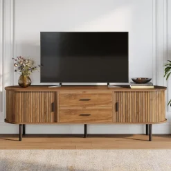 Online Tribesigns 70" TV Stand, Modern Media Console with Storage and Sliding Tambour Door