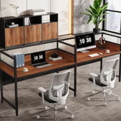 New Tribesigns 94.5" Two - Person Desk, Office Computer Desk Workstation Desk with Privacy Panel