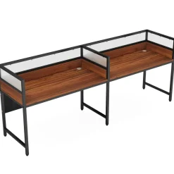 New Tribesigns 94.5" Two - Person Desk, Office Computer Desk Workstation Desk with Privacy Panel