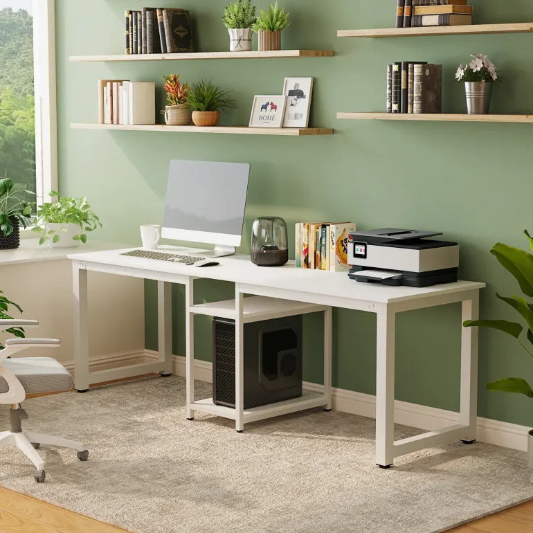 Fashion Tribesigns 78.74" Two Person Desk, Double Computer Desk with Storage Shelves
