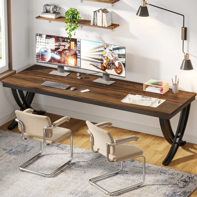 Outlet Tribesigns 78.74" Two Person Desk Industrial Double Computer Desk with Metal Frame
