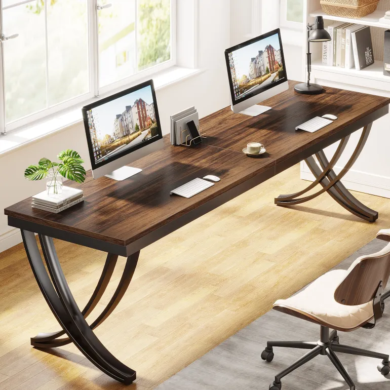 Outlet Tribesigns 78.74" Two Person Desk Industrial Double Computer Desk with Metal Frame