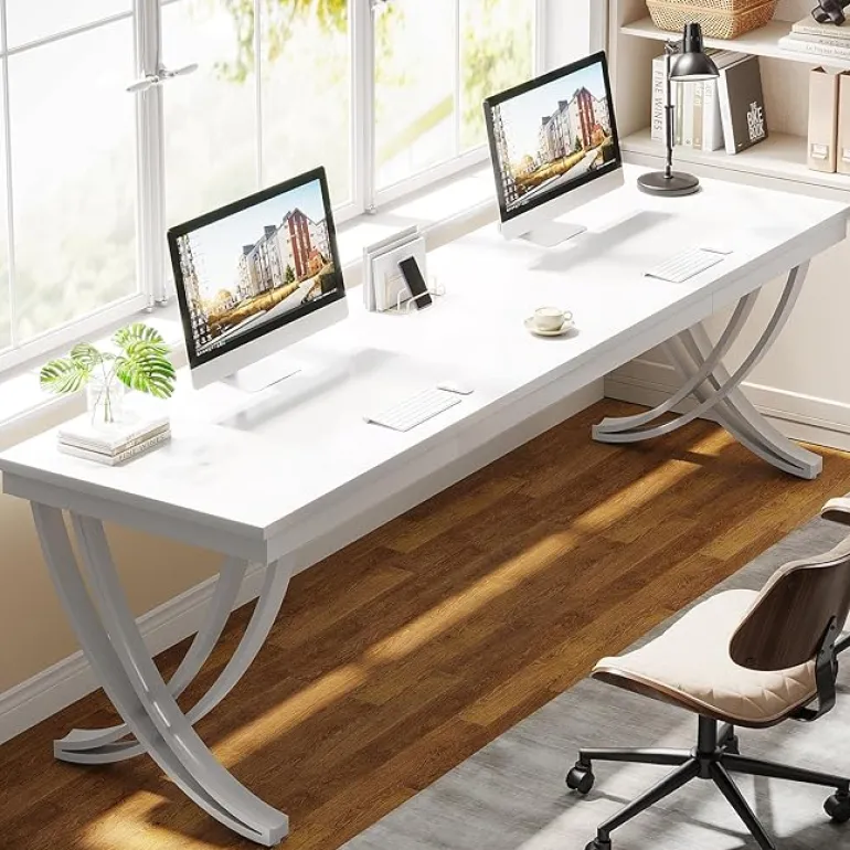 Outlet Tribesigns 78.74" Two Person Desk Industrial Double Computer Desk with Metal Frame