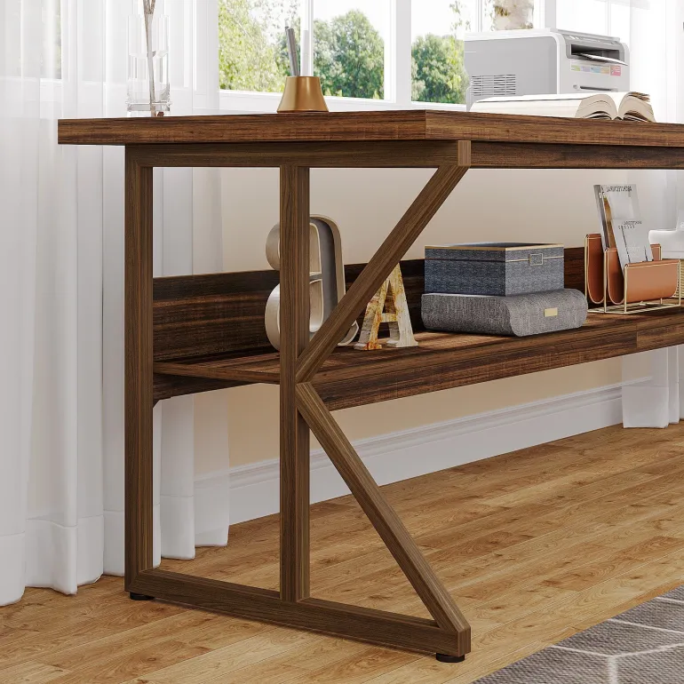 Flash Sale Tribesigns 78.74" Two Person Desk, Large Computer Desk with Storage Shelf