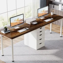 Sale Tribesigns 78.7" Two Person Desk, Long Computer Desk with 5 Drawers