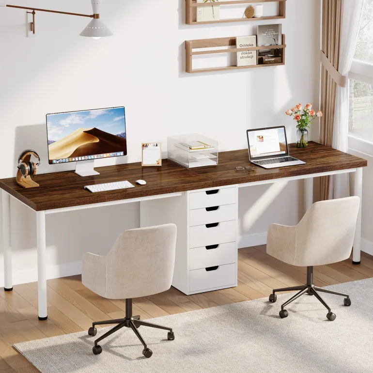 Sale Tribesigns 78.7" Two Person Desk, Long Computer Desk with 5 Drawers