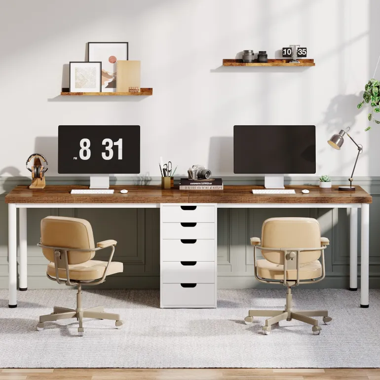 Sale Tribesigns 78.7" Two Person Desk, Long Computer Desk with 5 Drawers