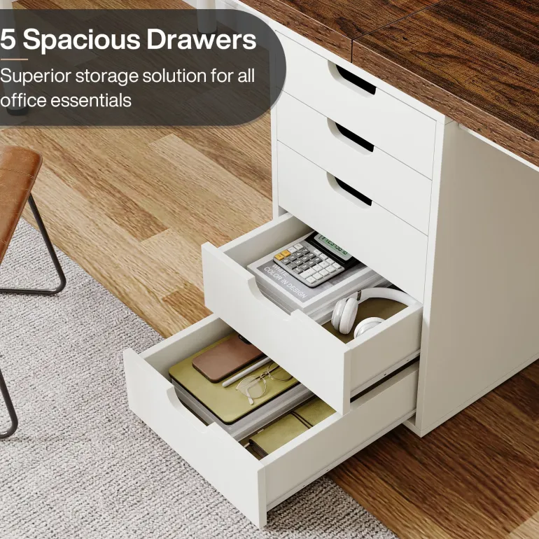 Sale Tribesigns 78.7" Two Person Desk, Long Computer Desk with 5 Drawers