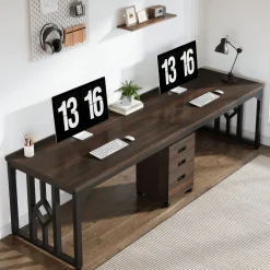 Fashion Tribesigns 78.7" Two Person Desk, Long Computer Desk with File Cabinet