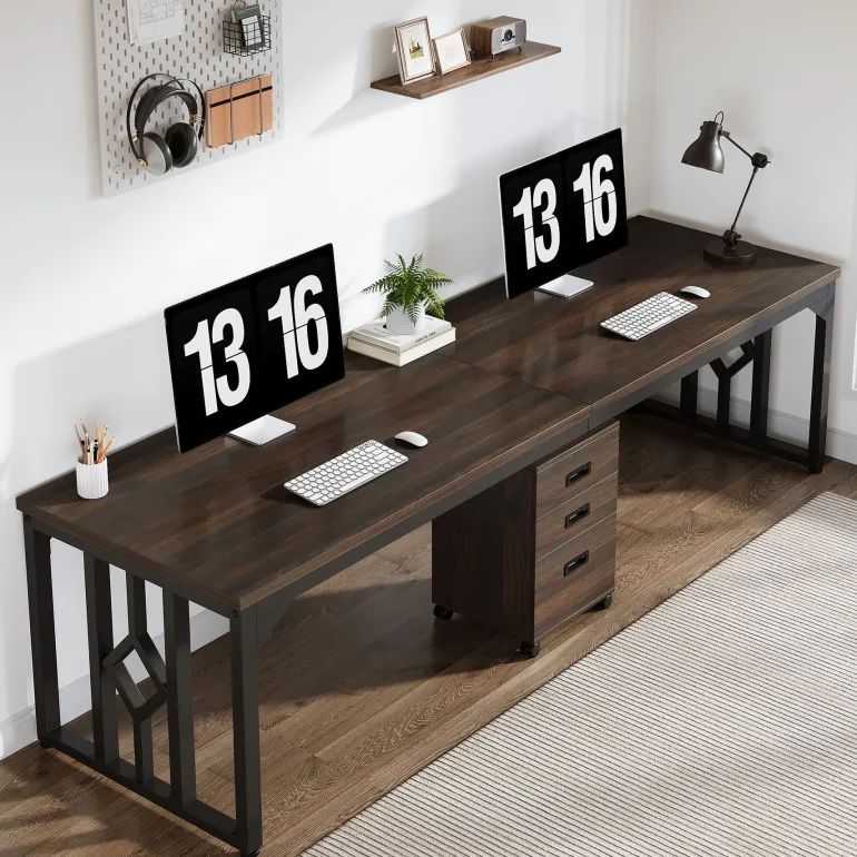 Fashion Tribesigns 78.7" Two Person Desk, Long Computer Desk with File Cabinet