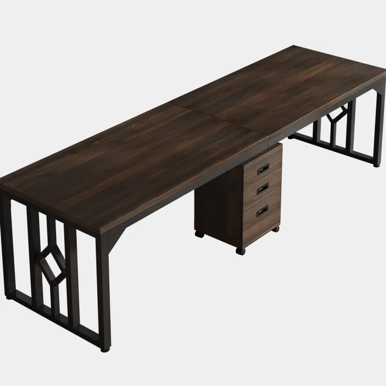 Fashion Tribesigns 78.7" Two Person Desk, Long Computer Desk with File Cabinet