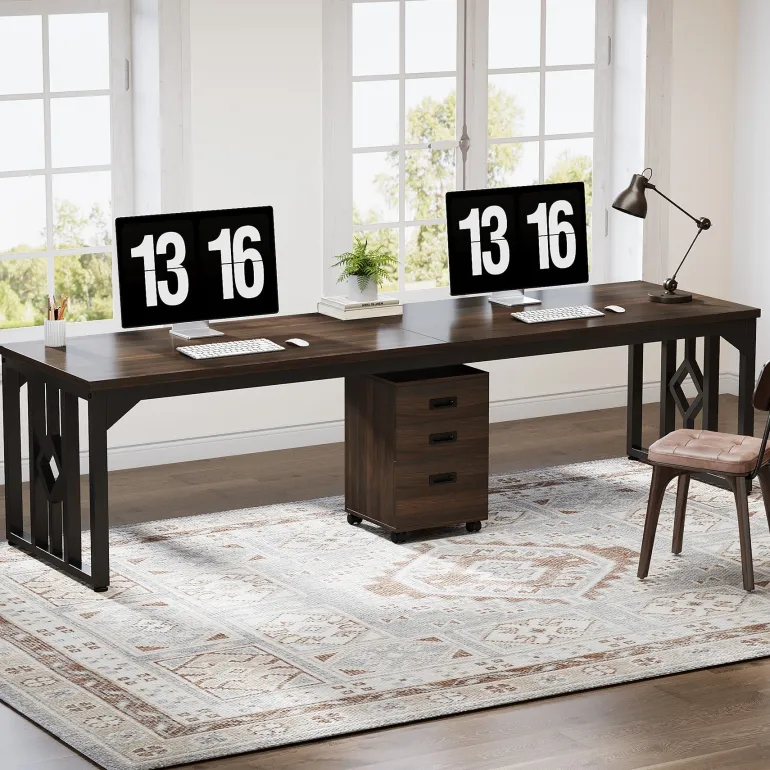 Fashion Tribesigns 78.7" Two Person Desk, Long Computer Desk with File Cabinet