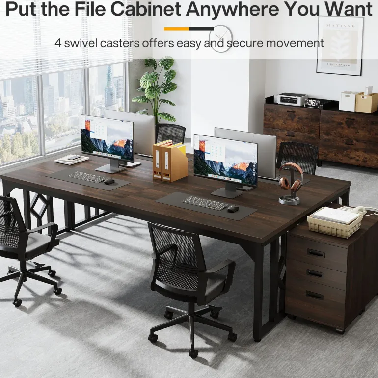 Fashion Tribesigns 78.7" Two Person Desk, Long Computer Desk with File Cabinet
