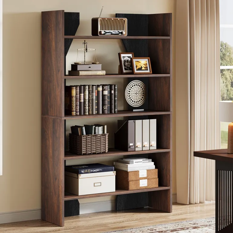 Hot Tribesigns 67" Wood Bookshelf, 5 - Tier Bookcase Etagere Display Rack with Open Storage Shelves