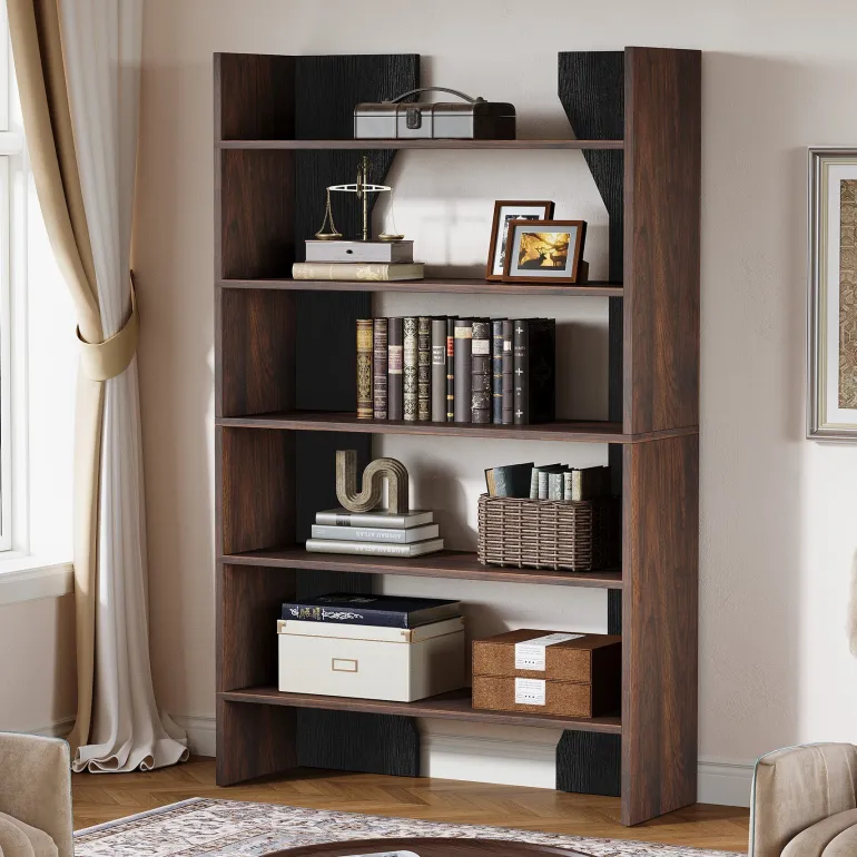 Hot Tribesigns 67" Wood Bookshelf, 5 - Tier Bookcase Etagere Display Rack with Open Storage Shelves