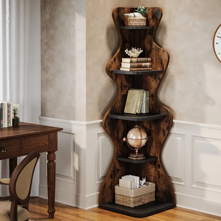 Outlet Tribesigns 69" Wood Bookshelf, 5 - Tier Corner Shelf Storage Plant Stand