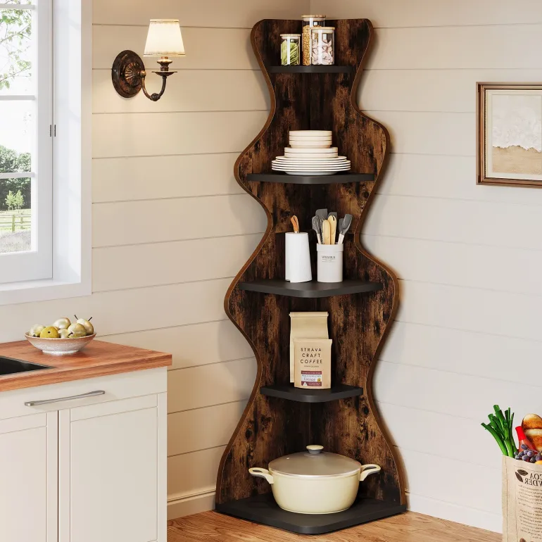 Outlet Tribesigns 69" Wood Bookshelf, 5 - Tier Corner Shelf Storage Plant Stand