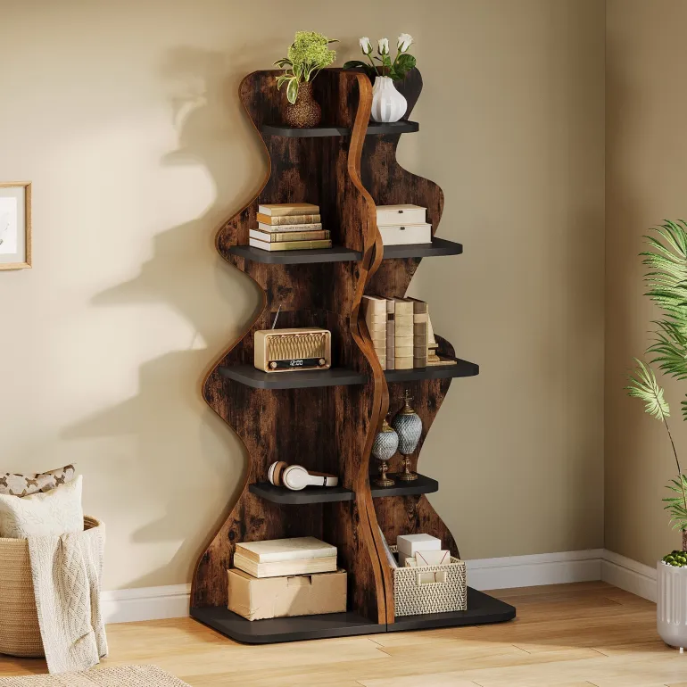 Outlet Tribesigns 69" Wood Bookshelf, 5 - Tier Corner Shelf Storage Plant Stand