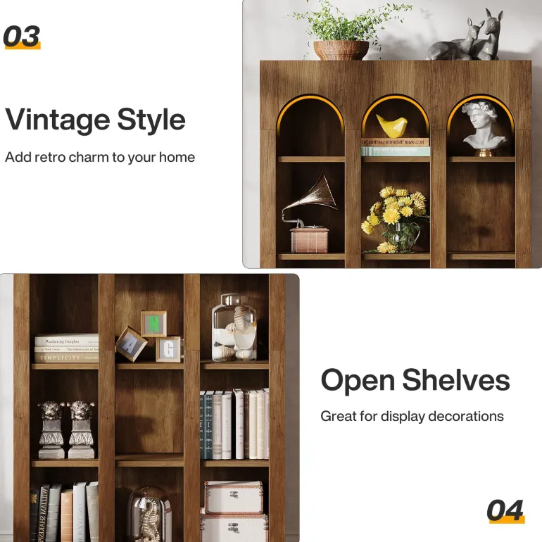 Store Tribesigns 70.8" Wood Bookshelf, 5 - Tier Rustic Bookcase Display Storage Shelving Unit