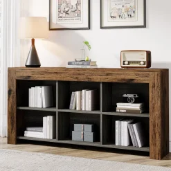 New Tribesigns 63" Wood Bookshelf, Horizontal Bookcase Storage Display Shelf